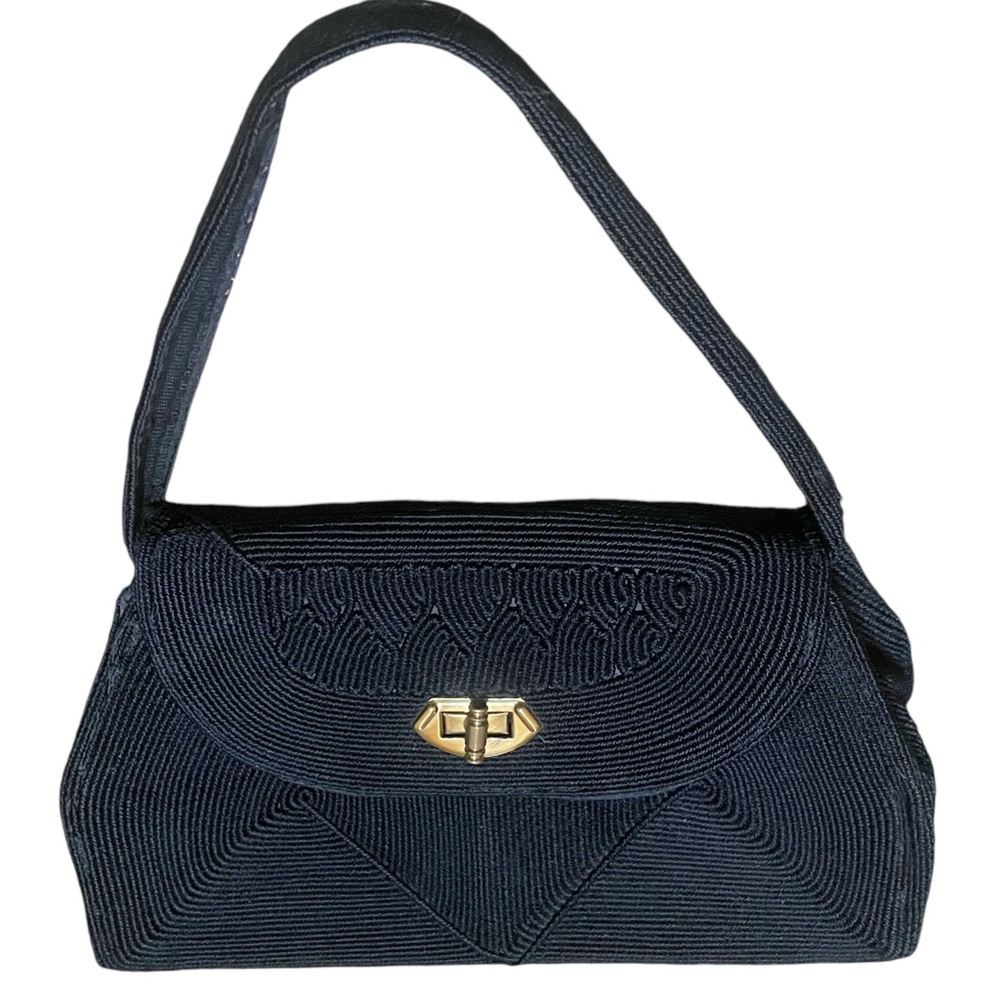Vintage 40’s Genuine Cording Creation Evening Bag Purse Black Intricate Design